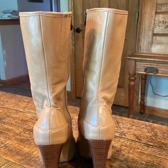 Leon Max Ellis peep toe tan leather wedge bootie - Picture 6 of 15